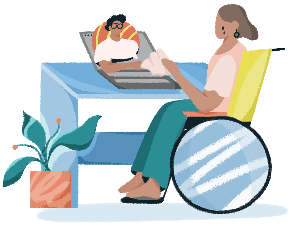 Illustration of teletherapy counselor handing a crying woman a tissue, to symbolize emotional support online